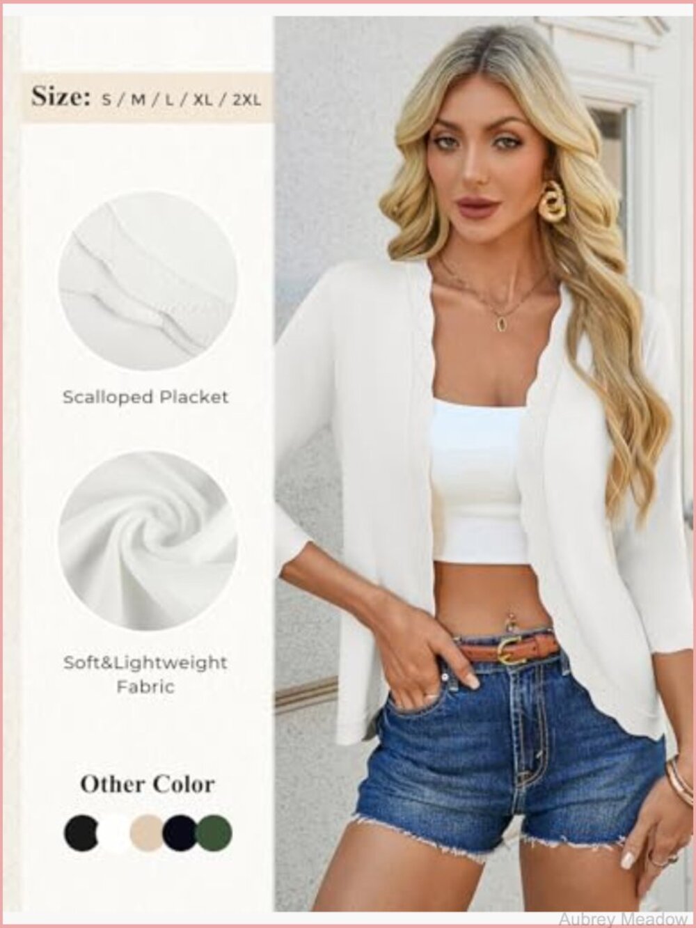 Lightweight Knit Cardigan 3/4 Sleeve Open Front Bolero Shrug - Picture 4 of 7